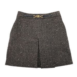 Celine Bottoms Wool Black Gold Unused Box Pleated Skirt Herringbone Tweed